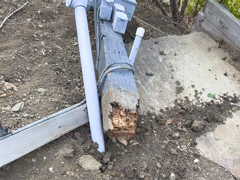 Our temporary power pole on the ground. pole on the ground
