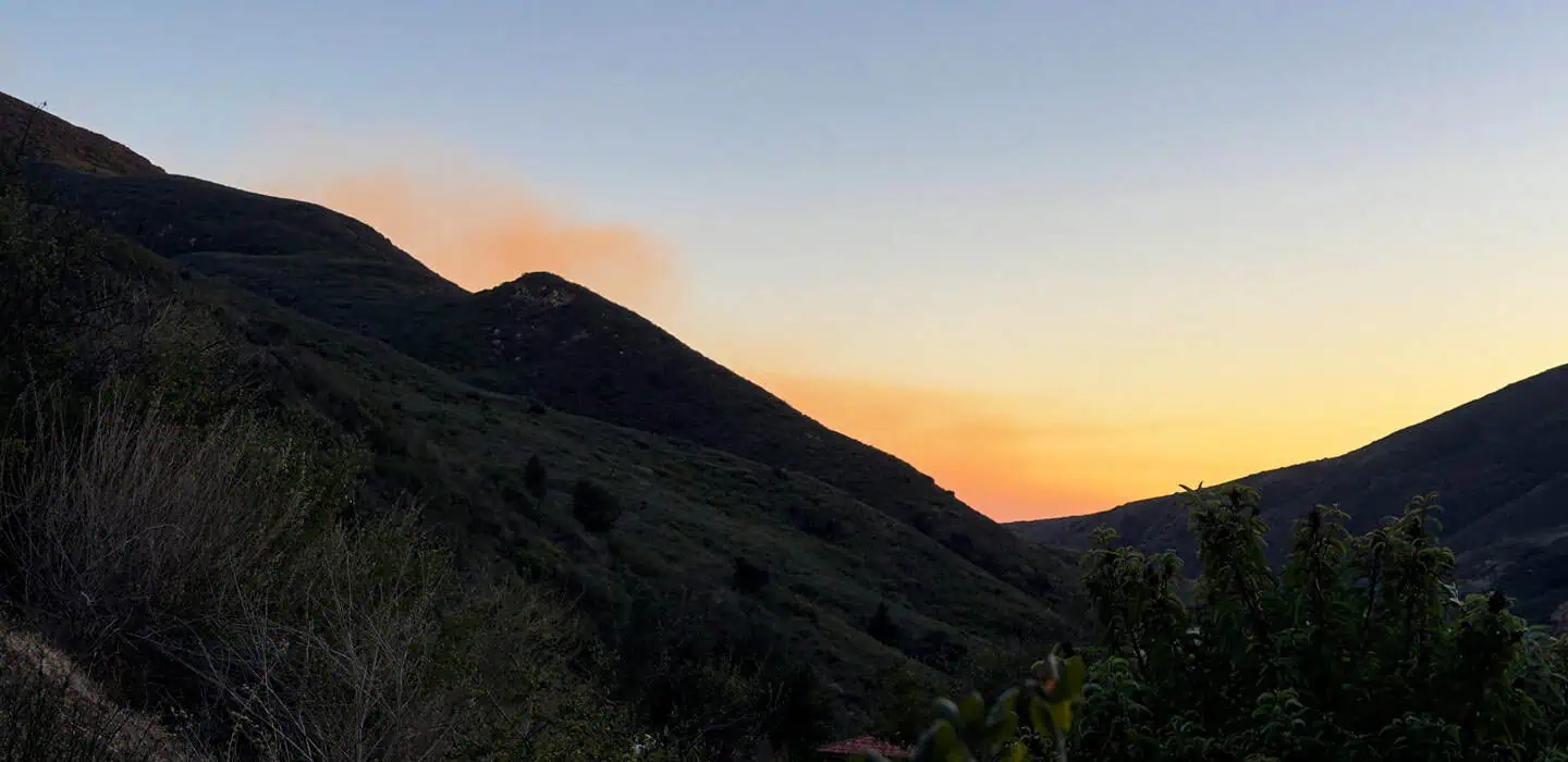 Canyon in the background smoke from the fire