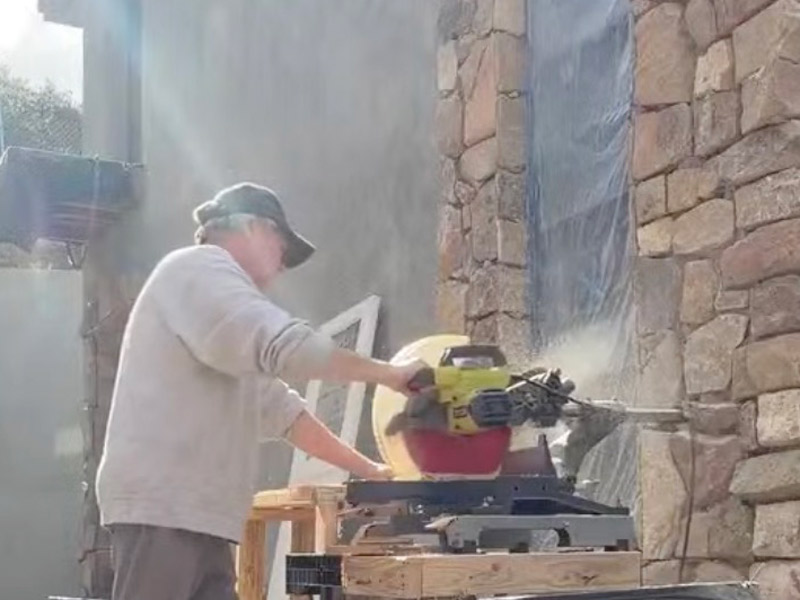 Cutting the boards to length on the miter saw.