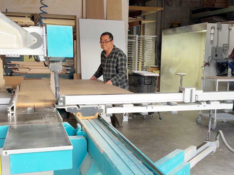 Wood shop cutting wood for Kitchen Cabinets